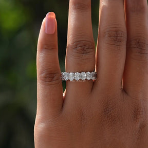 View of Oval Cut Diamond Eternity Wedding Band In White Gold