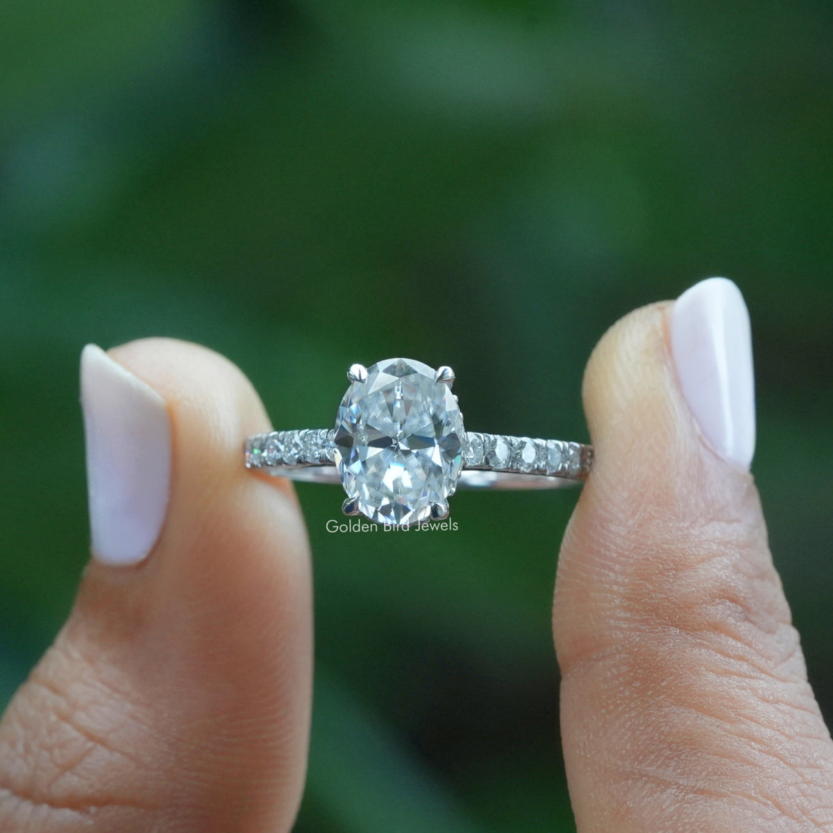 Oval Cut Moissanite Hidden Halo Ring