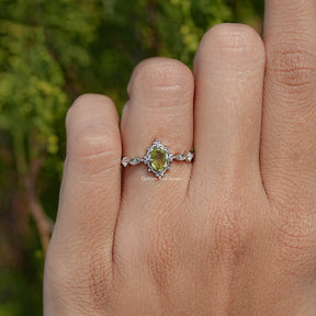 Peridot Green Oval Cut Gemstone Accent Ring