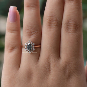 [Round and oval cut halo engagement ring]-[Golden Bird Jewels]