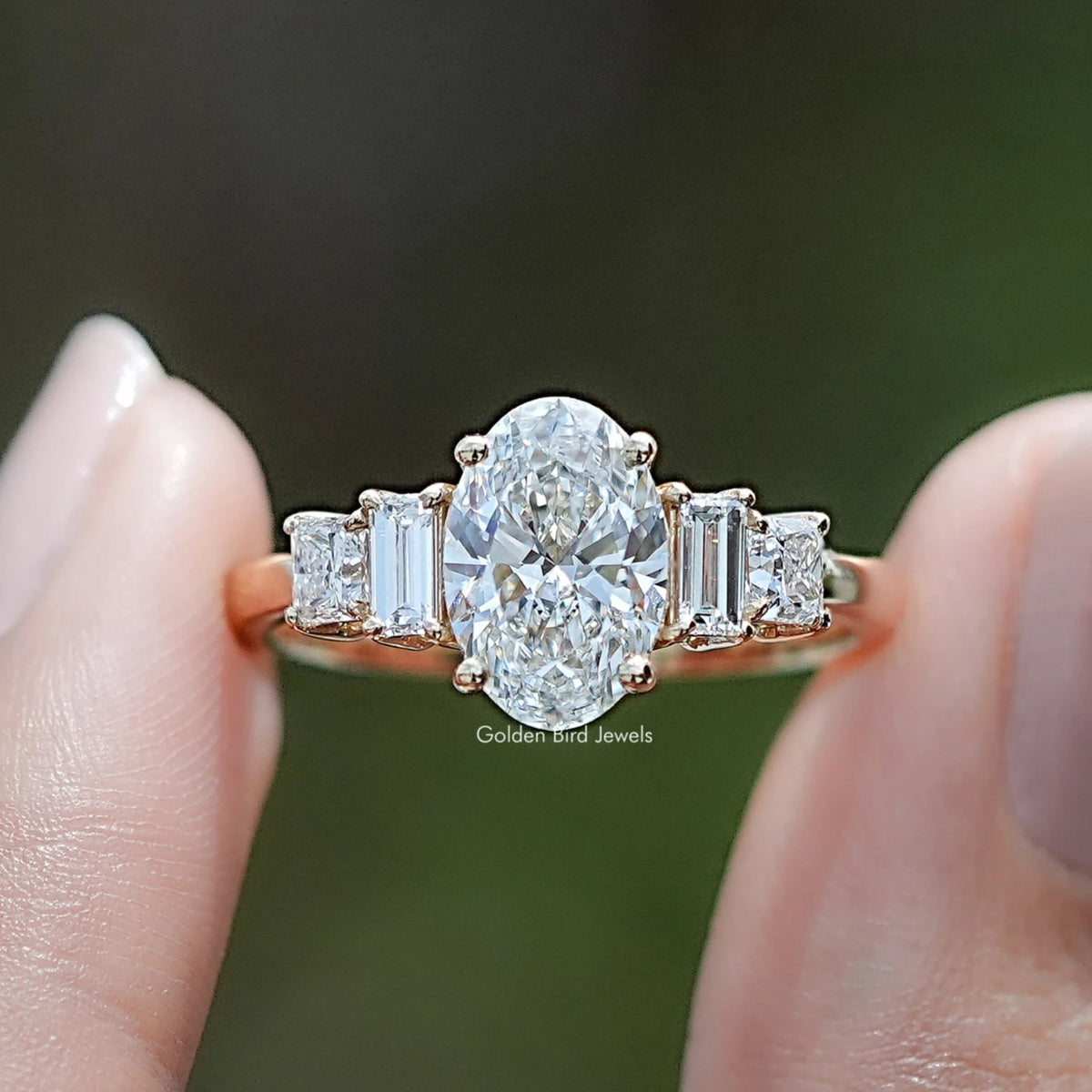 Oval Cut Lab Diamond Five Stone Engagement Ring