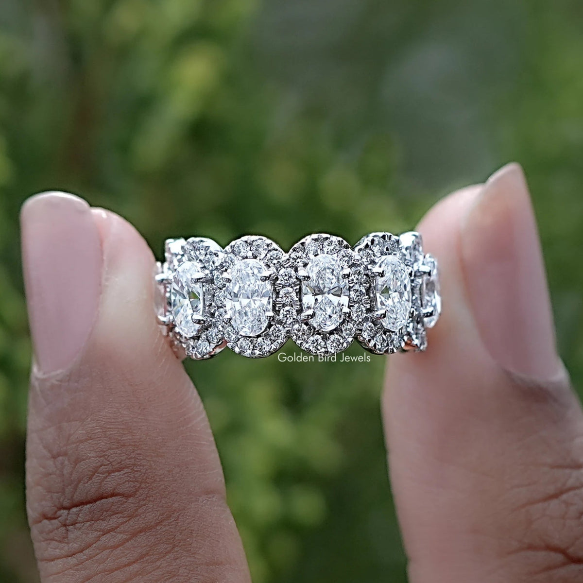 Oval Cut Lab Diamond Seven Stone Halo Band