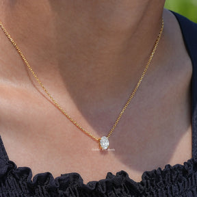 In neck view of Oval cut diamond halo pendant 