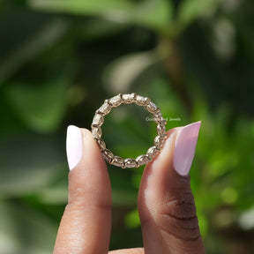 Back View of Oval Cut Lab Grown Diamond Eternity Wedding Band In two fingers