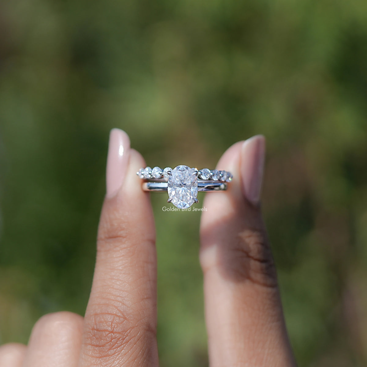 Oval Cut Moissanite Bridal Ring With Eternity Band