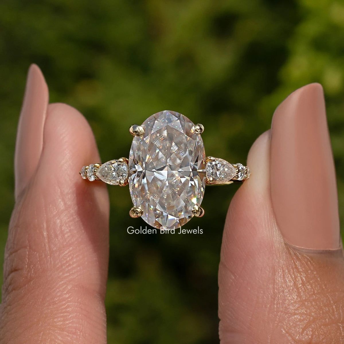 Oval Cut Moissanite Cluster Engagement Ring