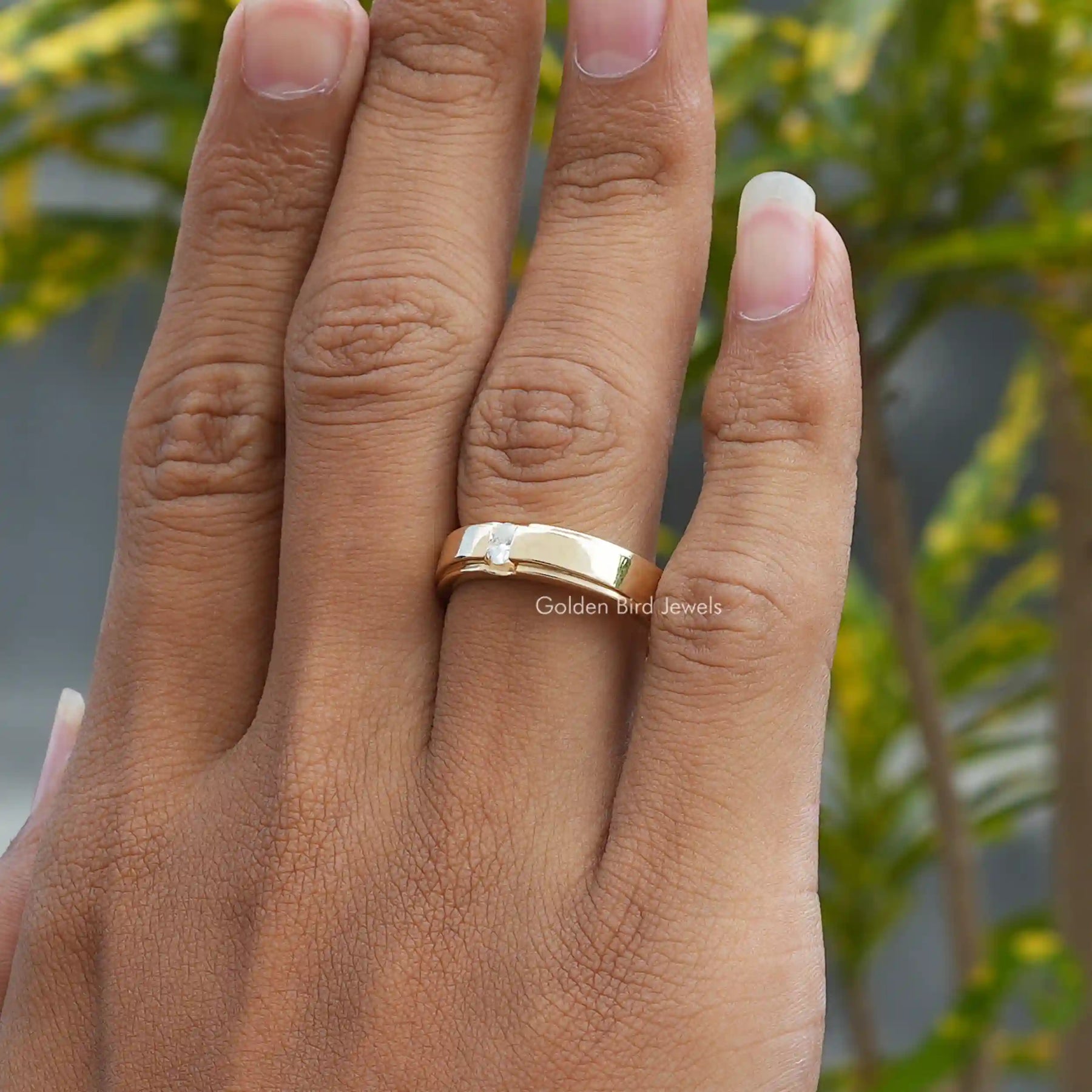 [Yellow Gold Oval Cut Moissanite Engagement Ring]-[Golden Bird Jewels]