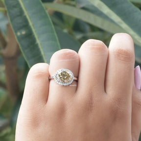 [Brown oval cut moissanite ring crafted with round cut stones]-[Golden Bird Jewels]