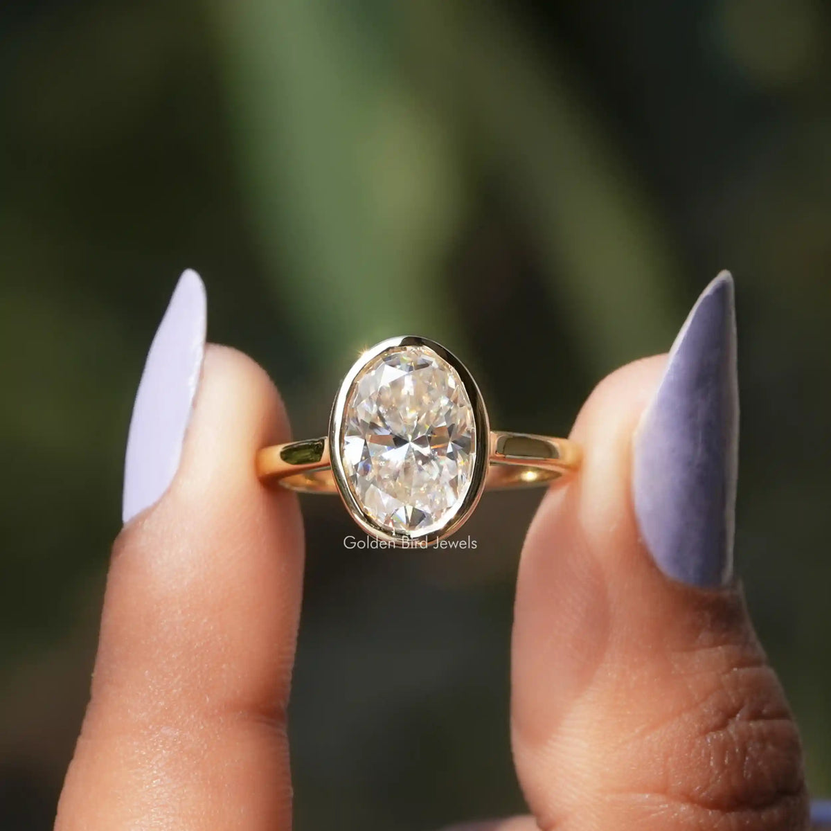 [Oval Cut Moissanite Solitaire Bezel Set Ring]-[Golden Bird Jewels]