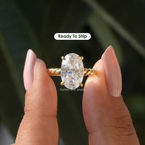 [Front view of oval cut moissanite ring]-[Golden Bird Jewels]