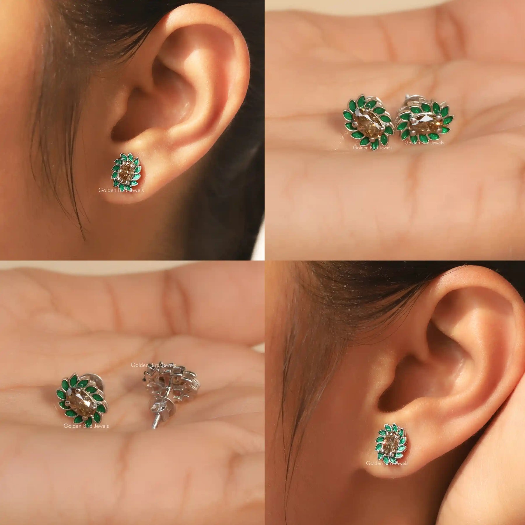 4 image view of moissanite earings for women's 