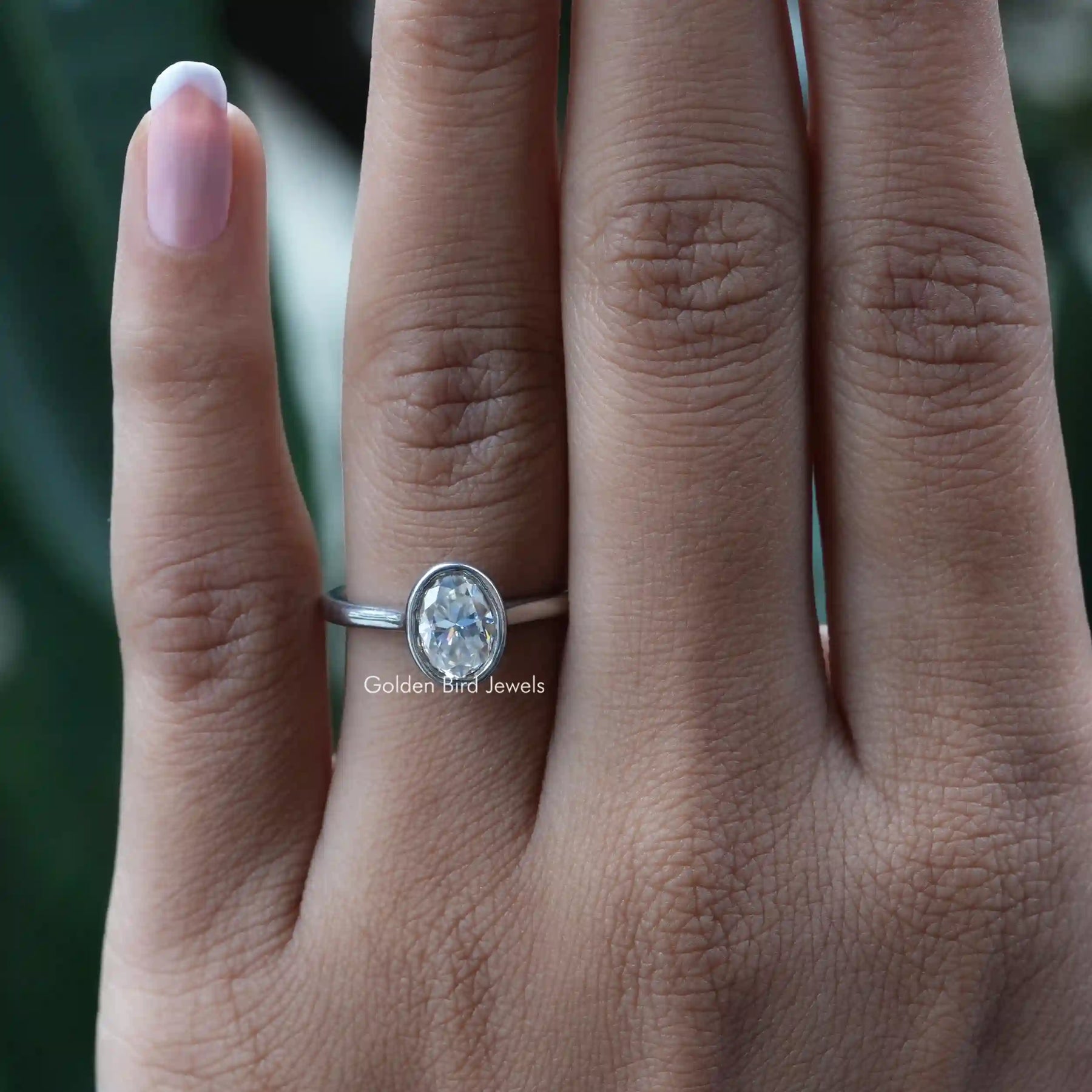 [In Finger Moissanite Oval Cut Solitaire wedding Ring Set]-[Golden Bird Jewels]
