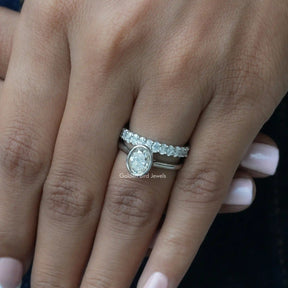 [In Finger Oval Cut Moissanite Bridal Ring Set]-[Golden Bird Jewels]