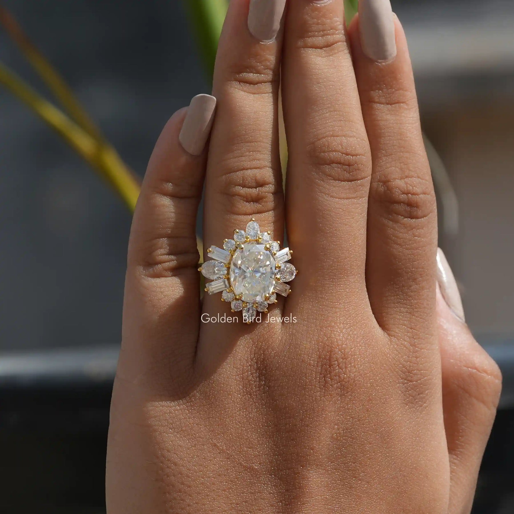 Oval Cut Moissanite Halo Engagement Ring