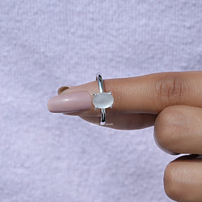 In finger front View of Oval Cut Moonstone Gemstone Ring In White Gold