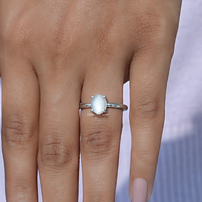 Detailed View of Oval Cut Moonstone Gemstone Solitaire Ring In White Gold