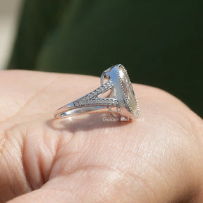 [Side View Of Old Mine Oval Cut Moissanite Wedding Ring]-[Golden Bird Jewels]