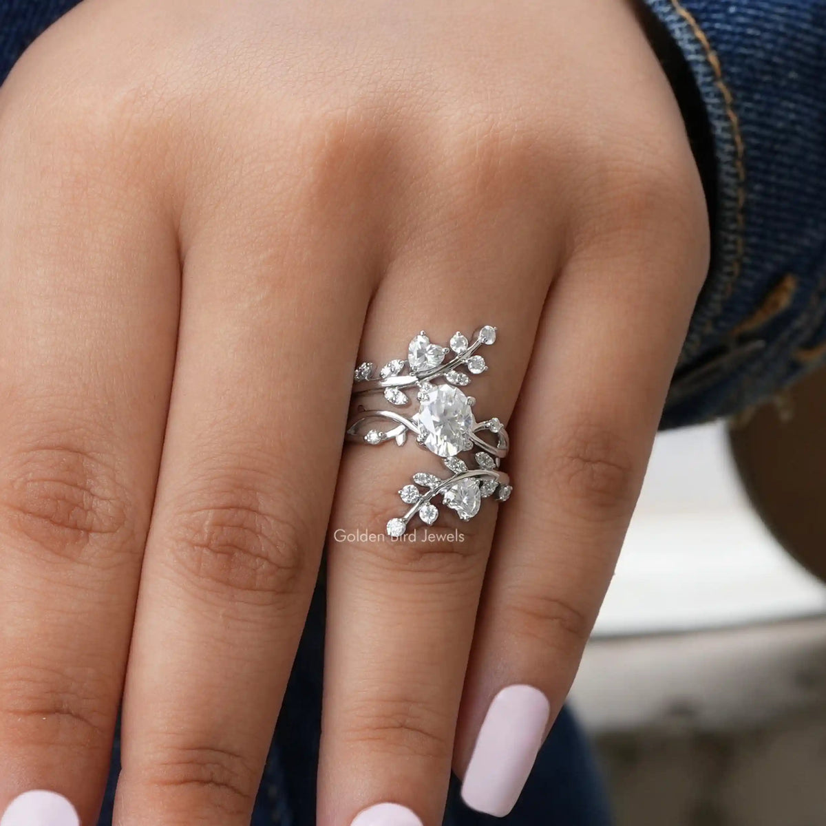 View of Oval Cut Twisted Shank Bridal Ring Set