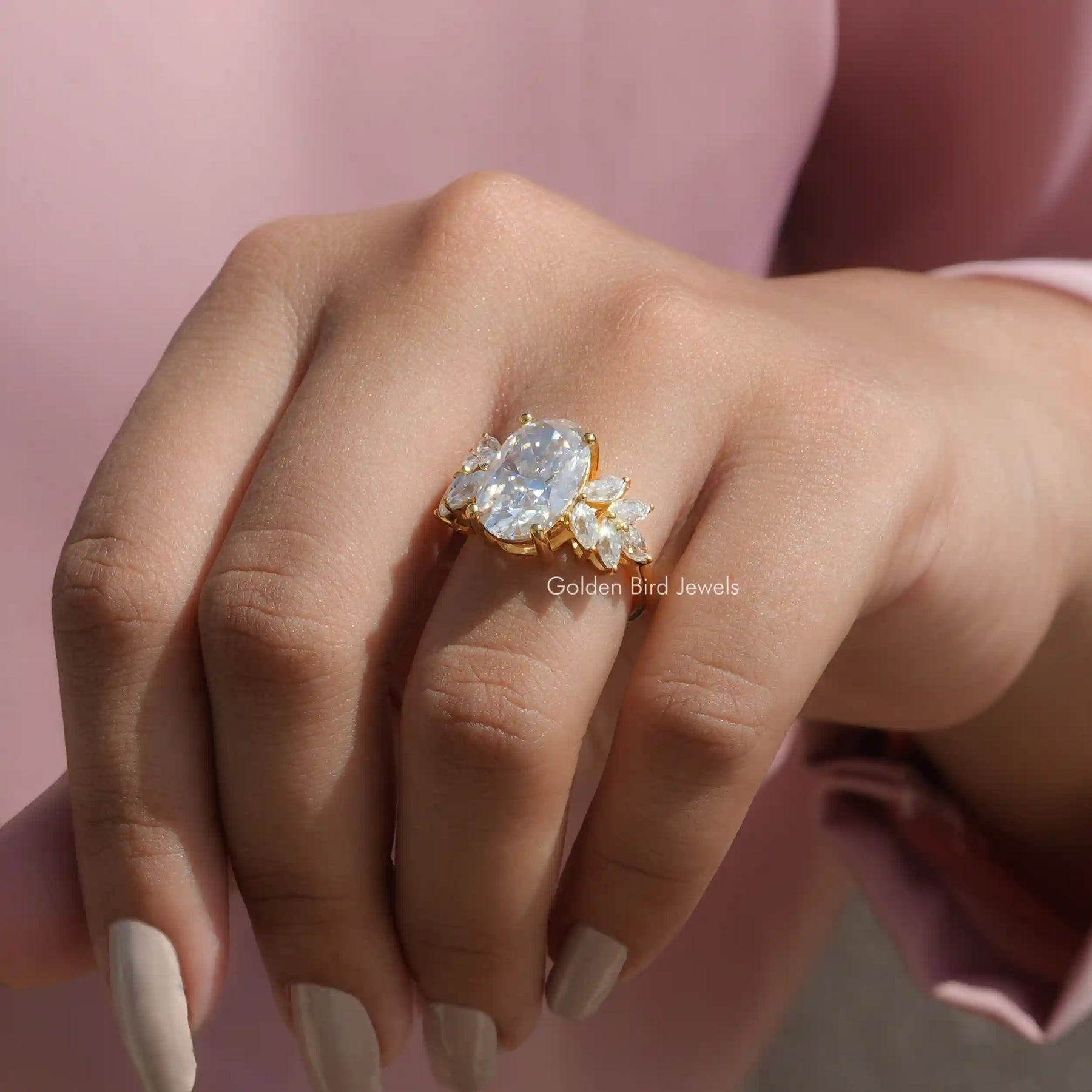 Oval Cut Moissanite Engagement Ring with Side Stone