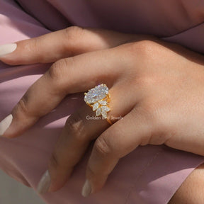 View of Moissanite Oval Cut Vintage Style Ring In Finger