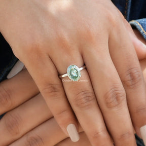 View of Oval Cut Hidden Halo Moissanite Ring In White Gold 