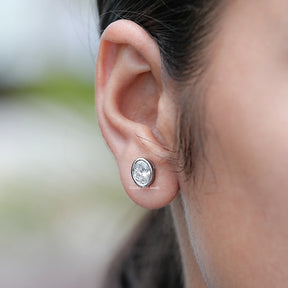 Bezel Set Oval Lab Diamond Stud Earrings