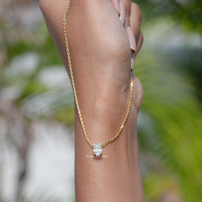 In hand showing view of diamond pendant