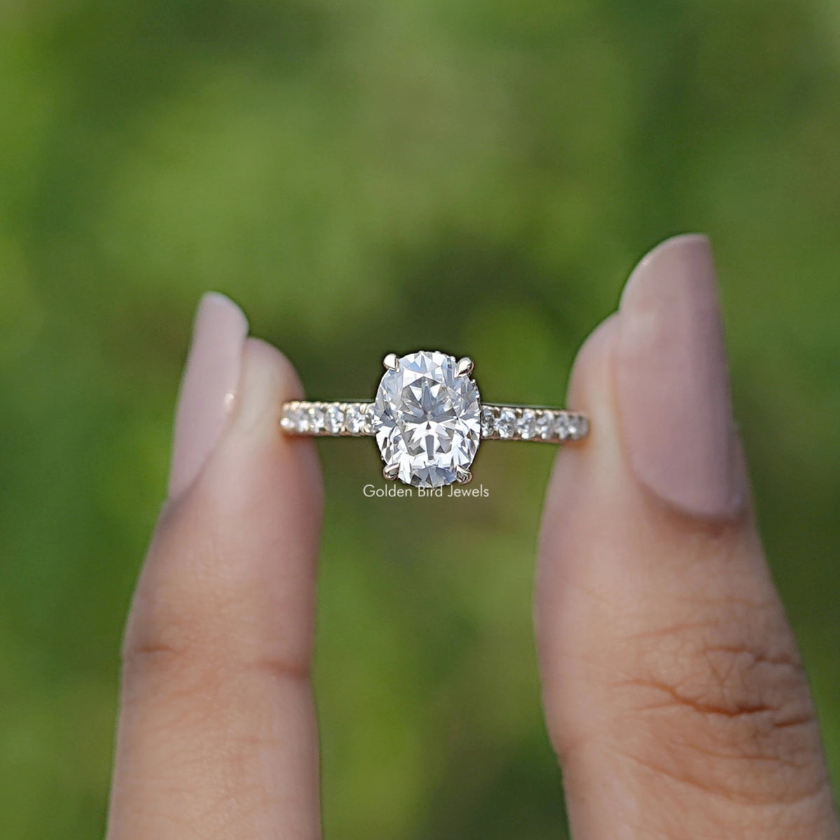 Oval Moissanite Bridge Accent Engagement Ring