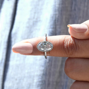 In finger front View of Oval Cut Moissanite Engagement Ring