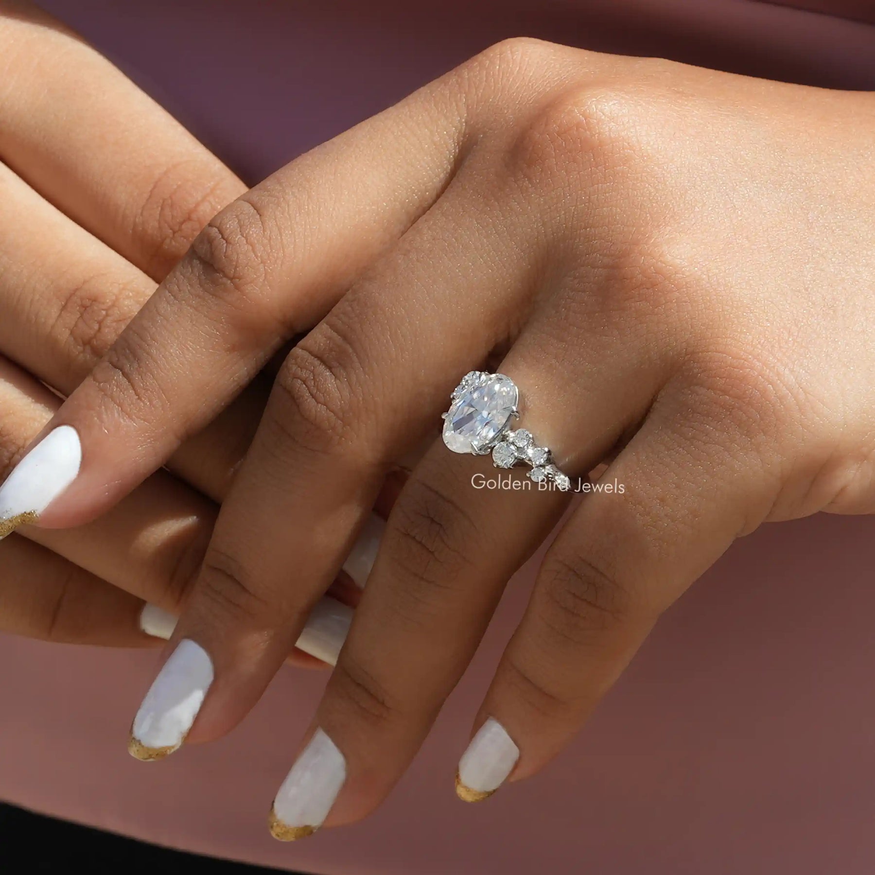 OvalCutMoissaniteClusterEngagementRing