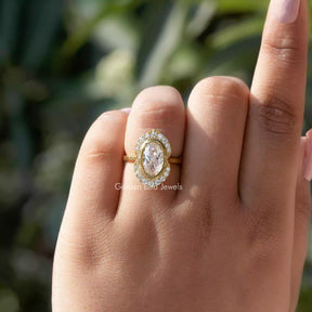 [This oval cut halo ring made of round cut side stones]-[Golden Bird Jewels]