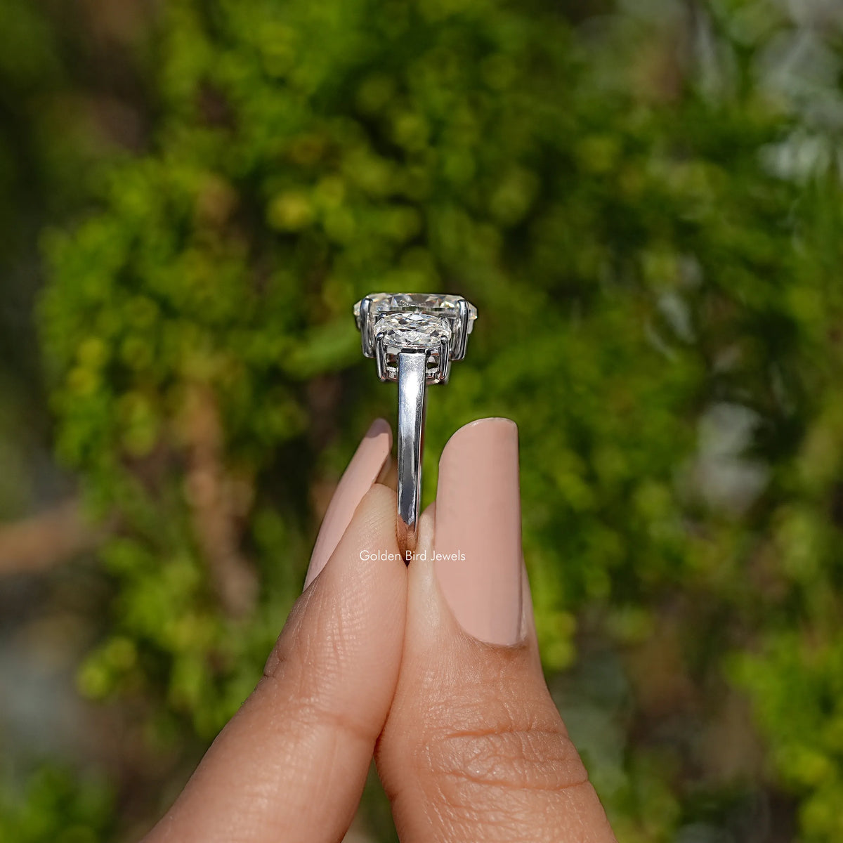 Old Mine Oval Cut Three Stone Engagement Ring