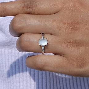 Close-Up View of Oval Moonstone Gemstone Engagement Ring In White Gold