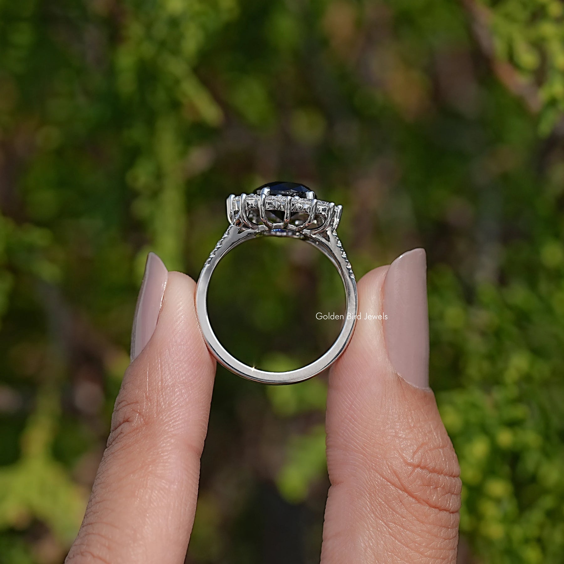 Split Shank Oval Sapphire Gemstone Halo Ring