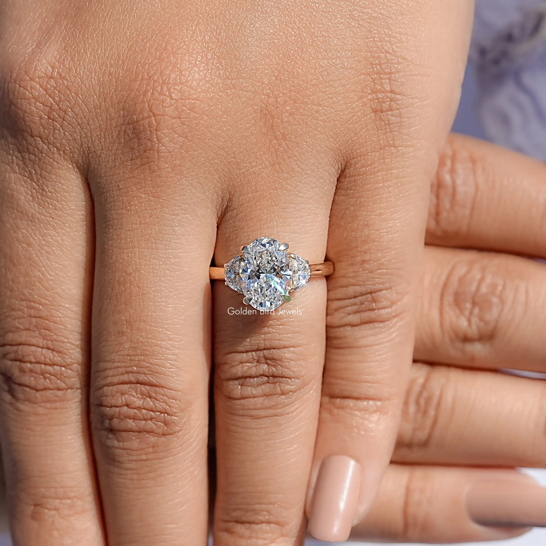 Oval Lab Diamond Three Stone Engagement Ring