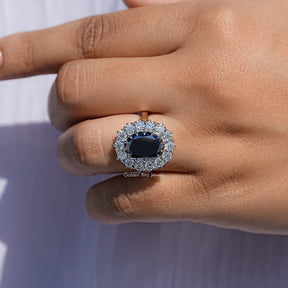 Black Oval Shape Moissanite Halo Engagement Ring