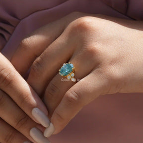 [Blue Oval Moissanite Engagement Ring]-[Golden Bird Jewels]