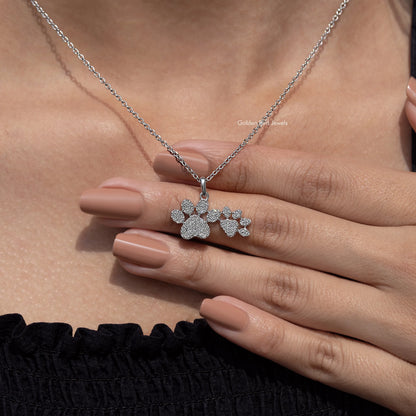 Paw Shaped Round Cut Lab Diamond Pendant