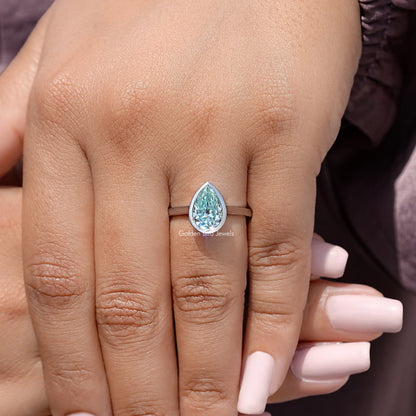 Old Mine Pear Cut Moissanite Diamond Bezel Set Ring