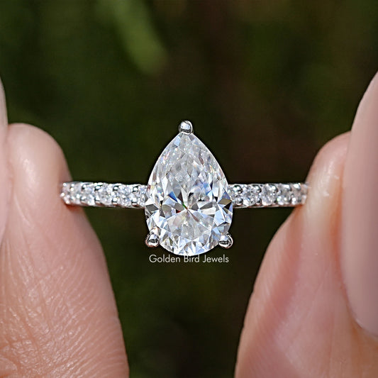 Pear Cut Moissanite Solitaire Accent Wedding Ring