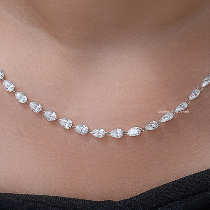 Pear Cut Lab Grown Diamond Link Tennis Necklace