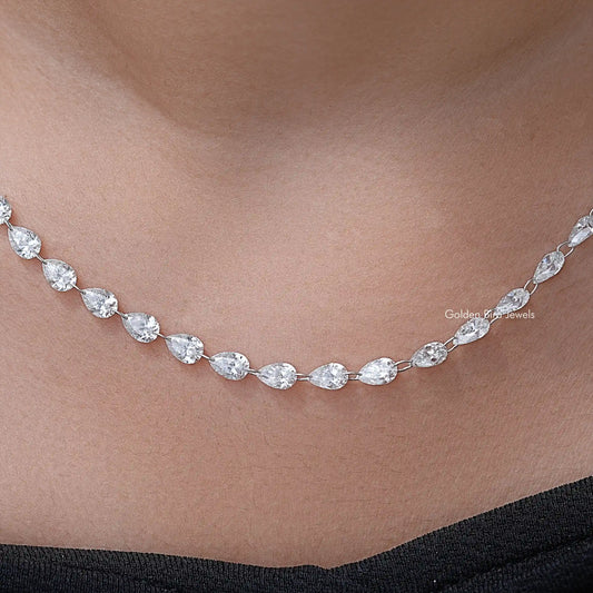 Pear Cut Lab Grown Diamond Link Tennis Necklace