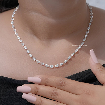 Pear Cut Lab Grown Diamond Link Tennis Necklace