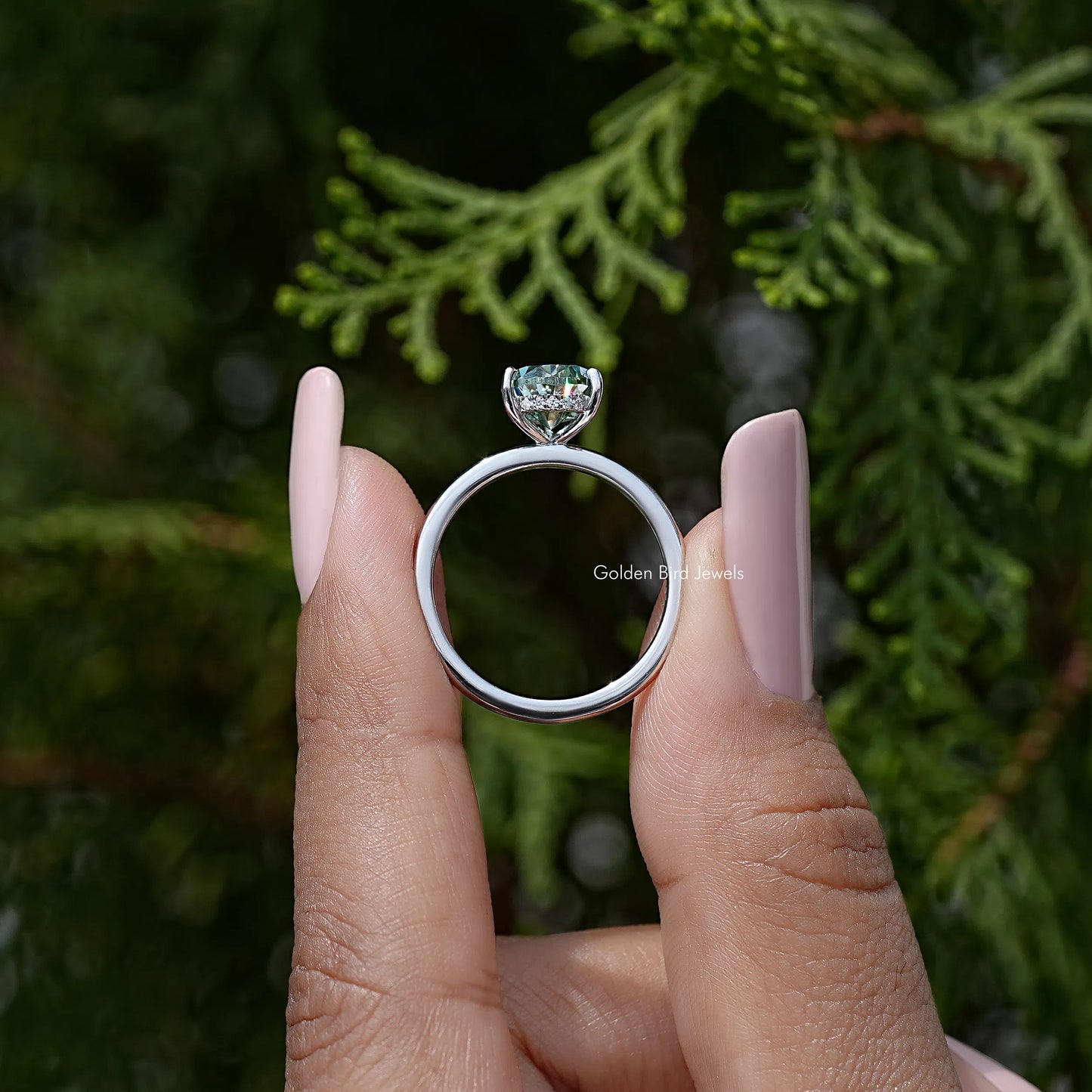 Pear Cut Moissanite Gemstone Hidden Halo Engagement Ring