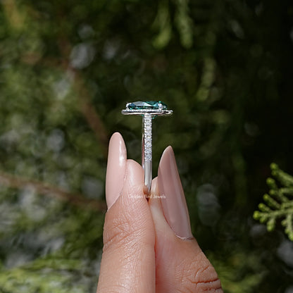 Green Pear Moissanite Gemstone Halo Accent Wedding Ring