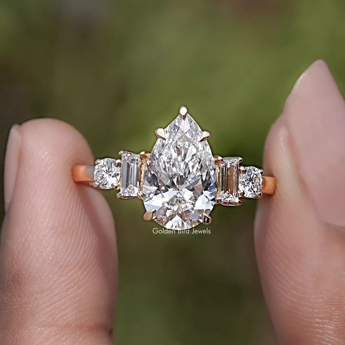 Pear And Baguette Cut Lab Diamond Five Stone Ring