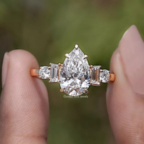Pear And Baguette Cut Lab Diamond Five Stone Ring