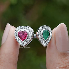 Front view of Pear And Heart Gemstone Two Stone Ring