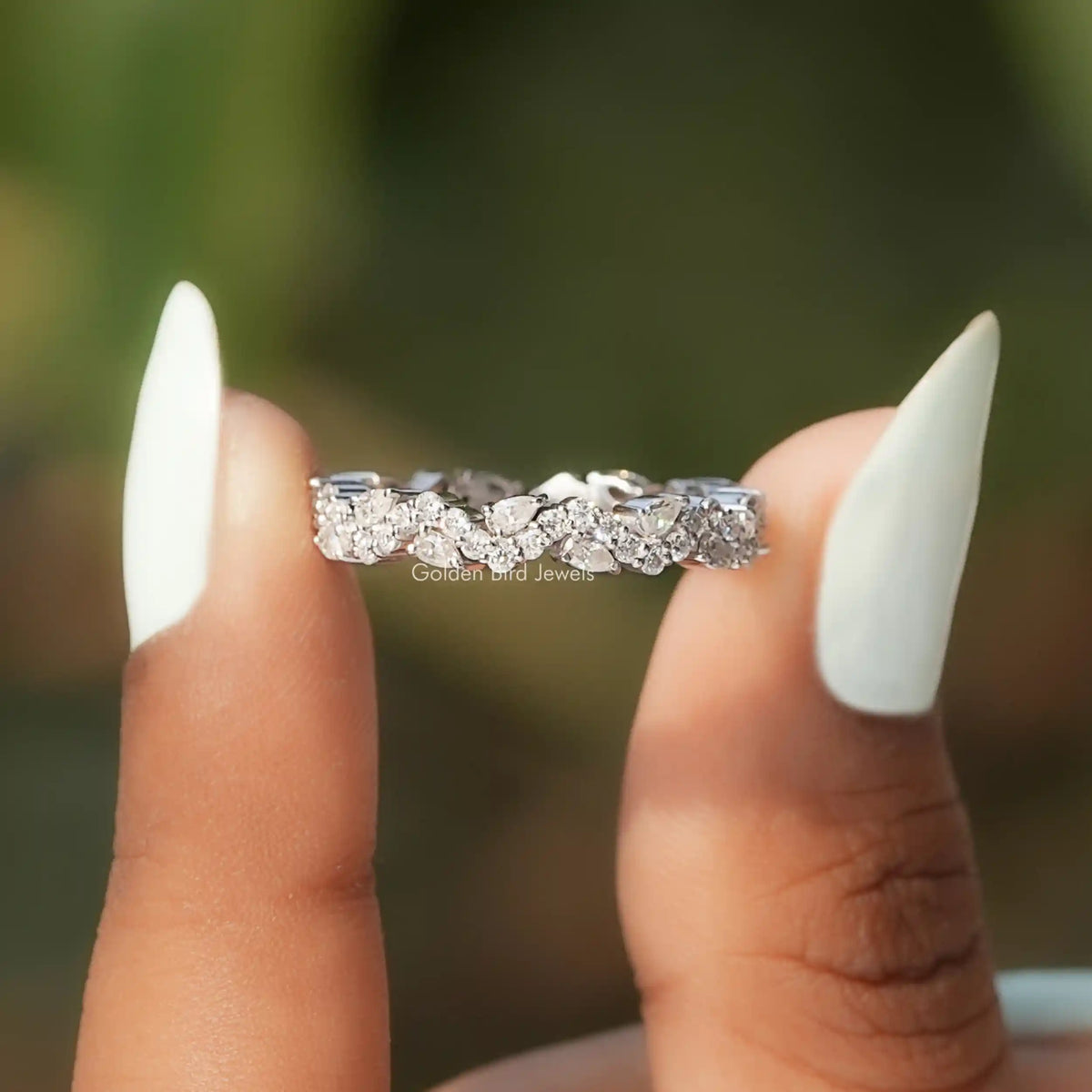 Pear And Round Moissanite Eternity Wedding Band