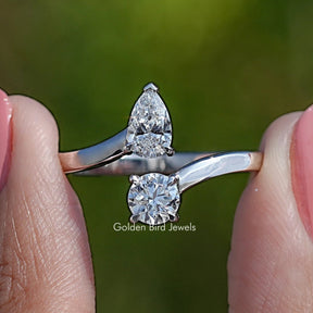 Pear And Round Open Cuff Lab Diamond Ring